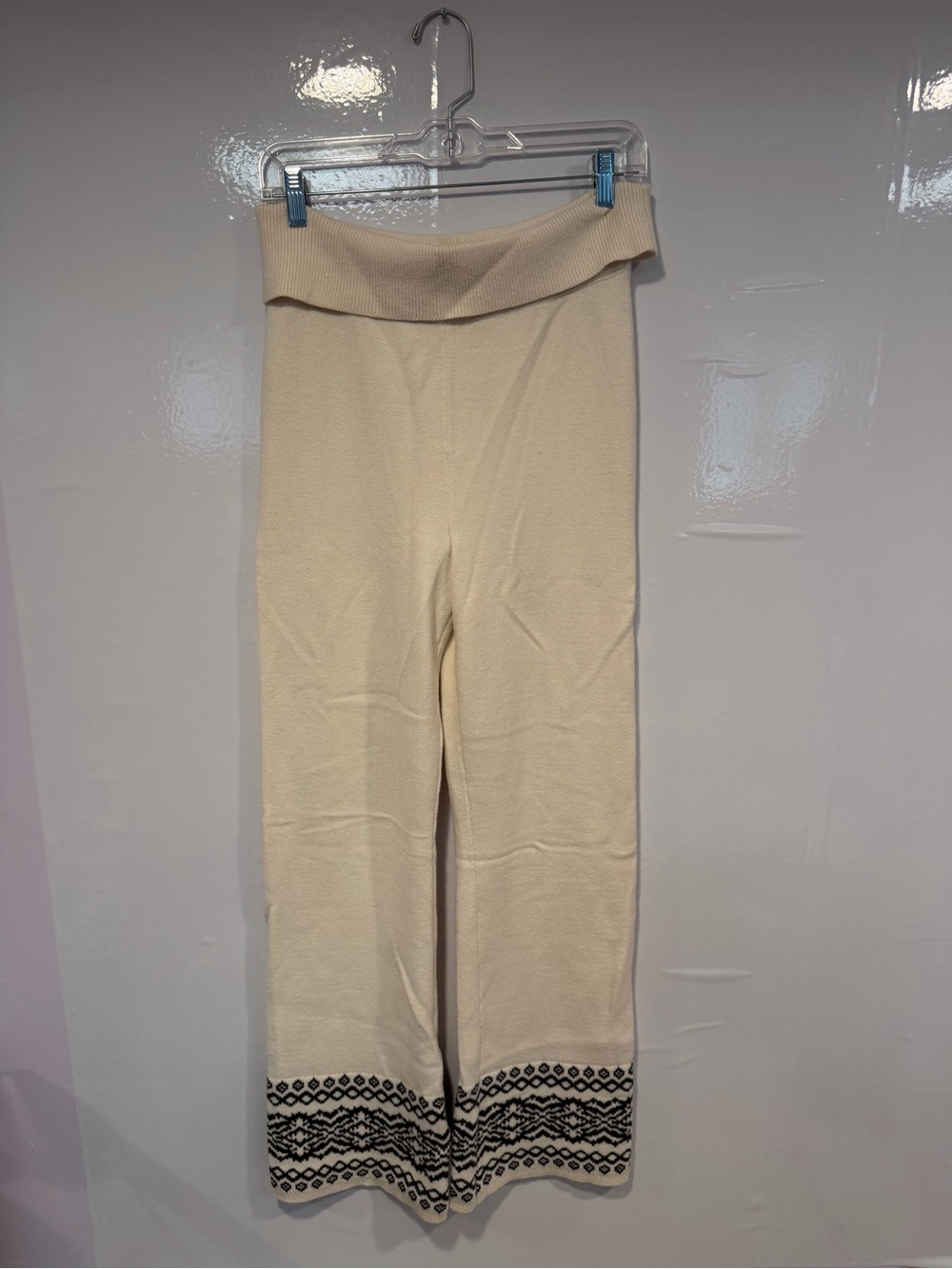 Aerie Cream Ribbed Knit Sweater Pants Black Geometric Pattern NWT Small